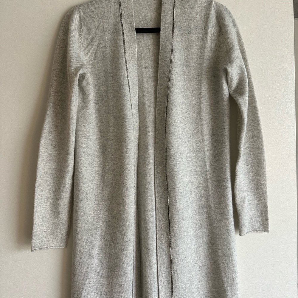 Neiman Marcus Gray Cardigan Sweater Soft Knit Open Front